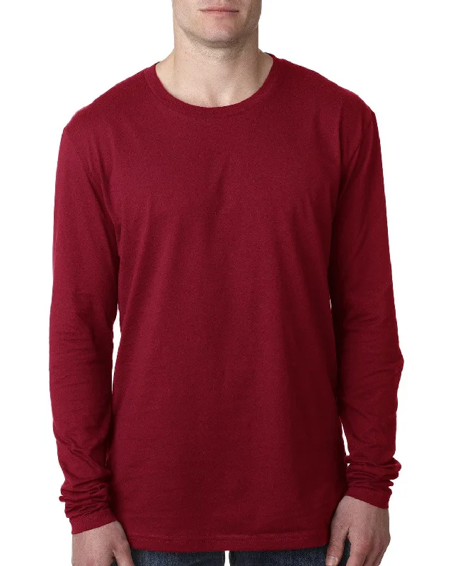Next Level Mens Premium Long Sleeve Tee | Cardinal Houndstooth Herringbone Solid