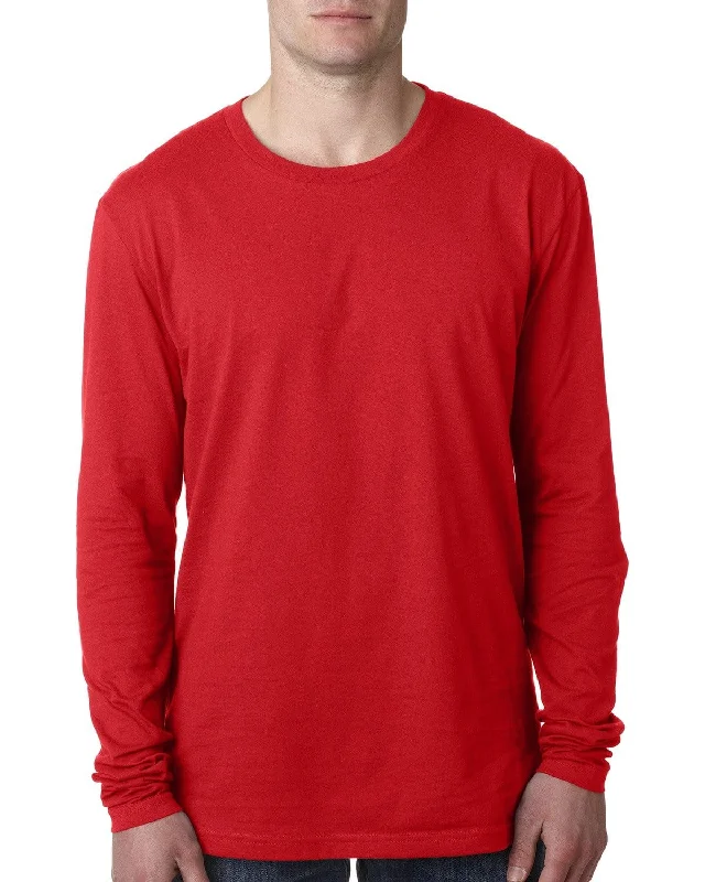 Next Level Mens Premium Long Sleeve Tee | Red Satin Fabric Silk Fabric Chiffon Fabric