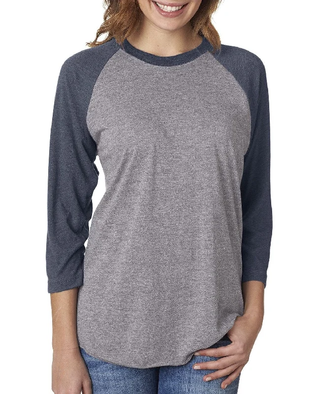 Next Level Unisex Triblend 3/4-Sleeve Raglan Tee | Vin Nvy/ Pr Hthr Polka Dot Checkered Tartan