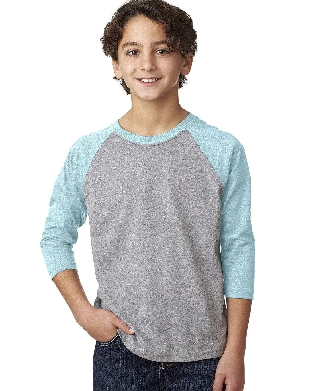 Next Level Youth CVC 3/4-Sleeve Raglan Tee | Ice Bl/ D Htr Gr Fleece Nylon Spandex