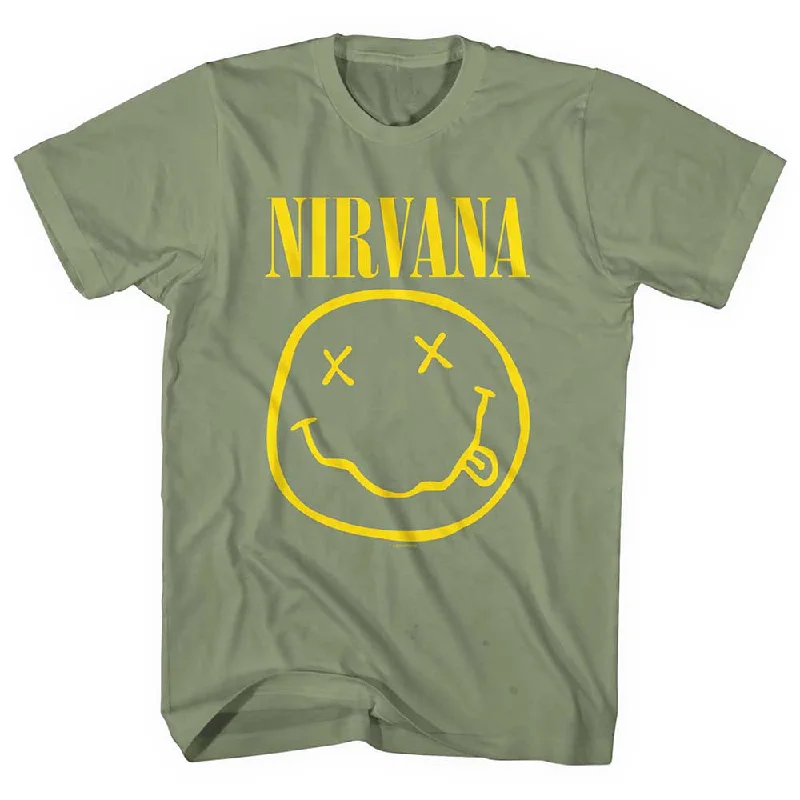 Nirvana | Official Band T-Shirt | Yellow Happy Face Collared Crew Neck Turtle Neck