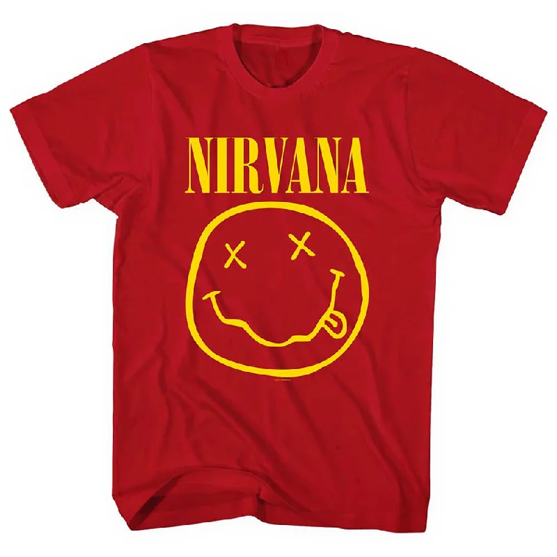 Nirvana | Official Band T-Shirt | Yellow Happy Face Graphic Embroidered Appliqued