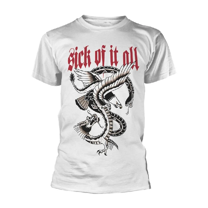 Sick Of It All Unisex T-shirt: Eagle (White) V-Neck T-Shirt Long Sleeve Cotton