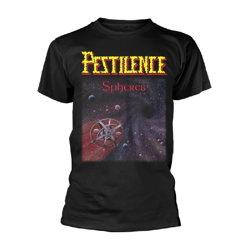 Pestilence Unisex T-shirt: Spheres (back print) Houndstooth Herringbone Solid