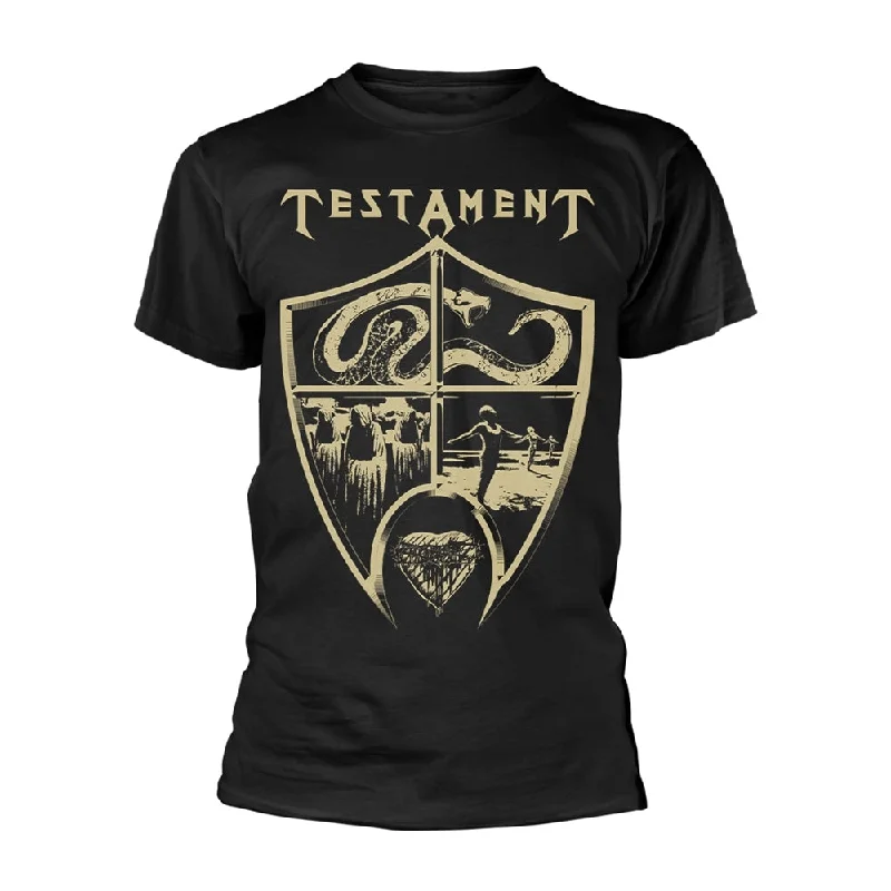 Testament Unisex T-shirt: Crest Shield (back print) Seamless Knitted Crochet