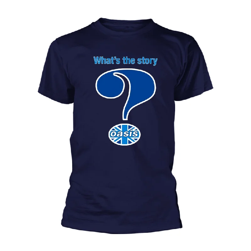 Oasis Unisex T-shirt: Question Mark (Navy) Collared Crew Neck Turtle Neck