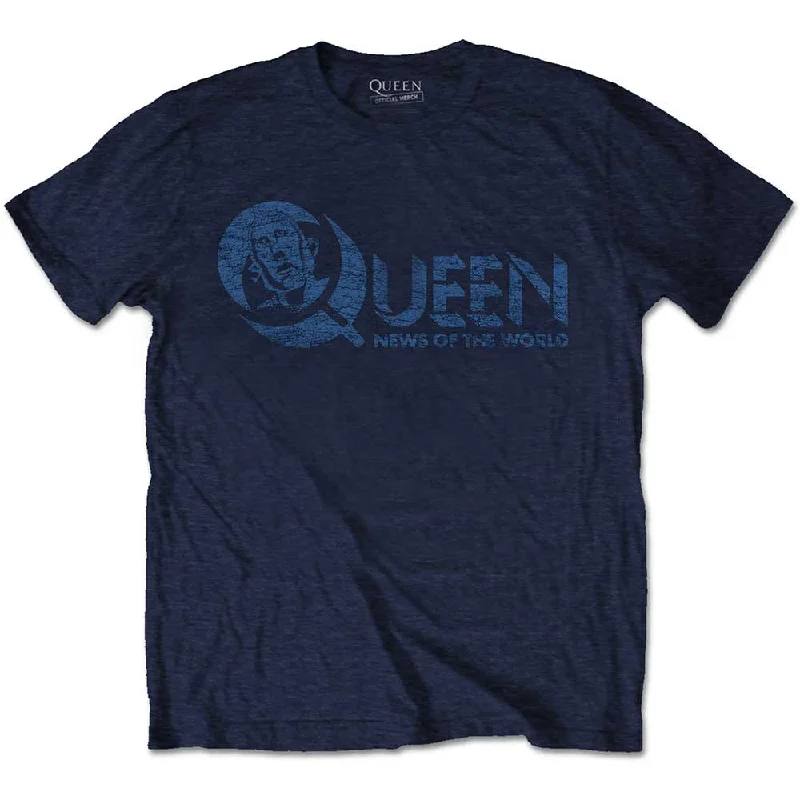 Queen | Official Band T-Shirt | News of the World 40th Vintage Logo (Back Print) Houndstooth Herringbone Solid Queen | Official Band T-Shirt | News of the World 40th Vintage Logo (Back Print) Houndstooth Herringbone Solid