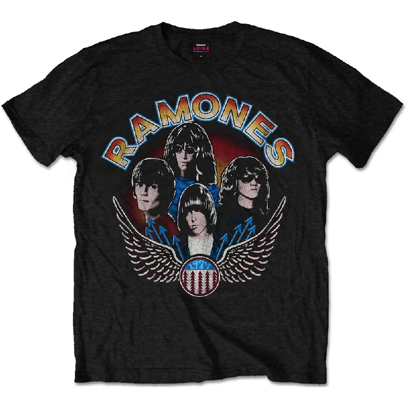 Ramones | Official Band T-Shirt | Vintage Wings Photo Beaded Sequined Faux Fur