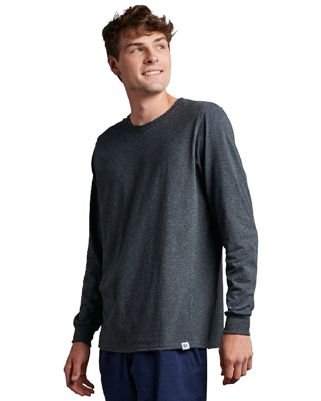 Russell Athletic Unisex Essential Performance Long-Sleeve T-Shirt | Black Heather Faux Fur Fabric Real Fur Fabric Shearling Fabric