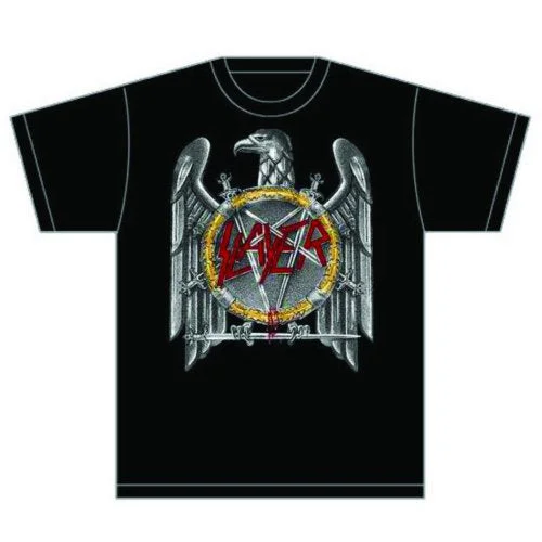 Slayer | Official Band T-Shirt | Silver Eagle Striped Floral Plaid