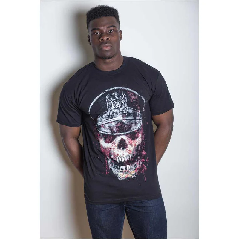 Slayer | Official Band T-Shirt | Skull Hat Print Jacquard Patchwork