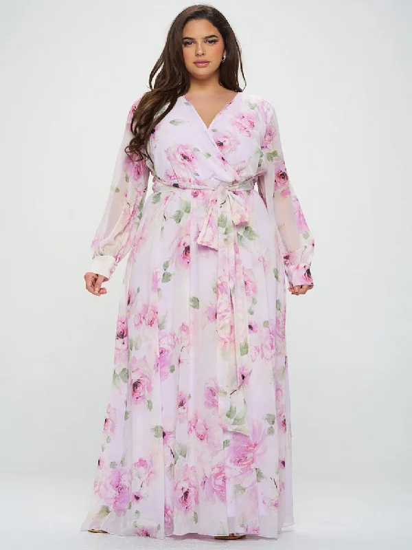 Abigail Plus Size Chiffon Maxi Dress in Lilac Elegant Lace-Up Maxi Dress