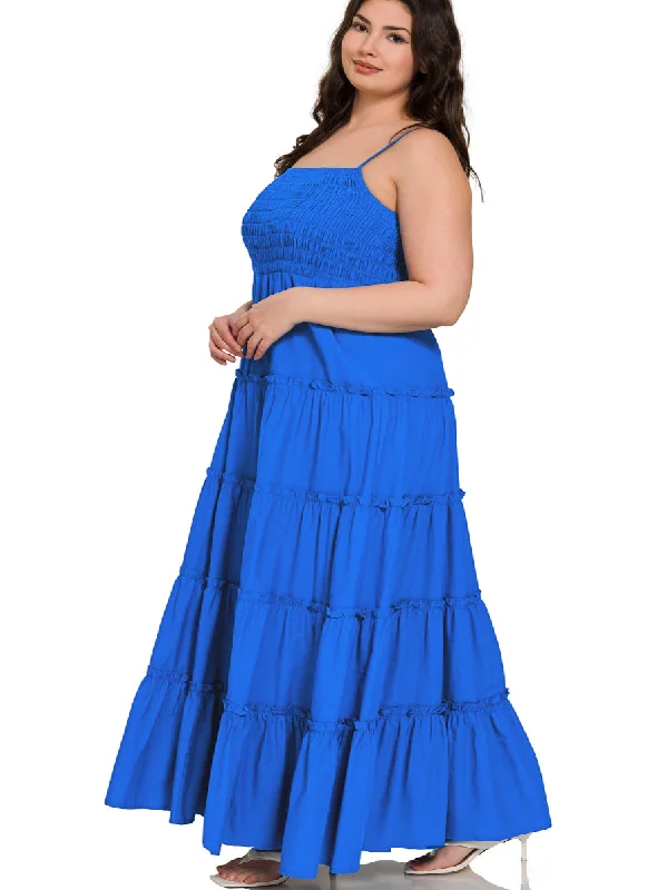 Alora Plus Size Maxi Dress in Ocean Blue Stylish Empire Waist Maxi Dress