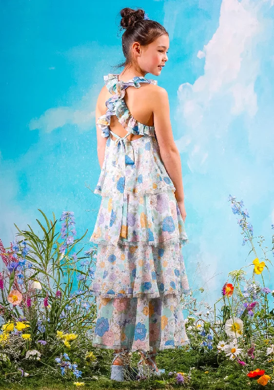 Azure Maxi Dress Trendy Floral Print Maxi Dress