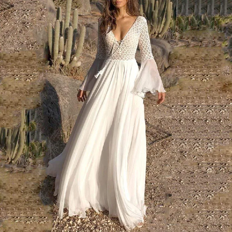 Boho High Waist Lace Maxi Dress Fashionable Halter Neck Maxi Dress