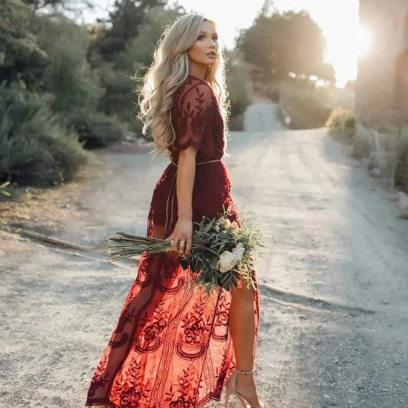 Boho Lace Tulle Maxi Dress Classic A-Line Maxi Dress
