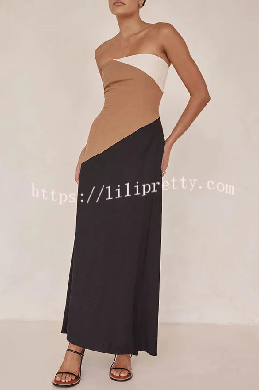 Calissa Asymmetrical Colour Block Strapless Pocketed A-line Maxi Dress Cozy Spaghetti Strap Maxi Dress Calissa Asymmetrical Colour Block Strapless Pocketed A-line Maxi Dress Cozy Spaghetti Strap Maxi Dress