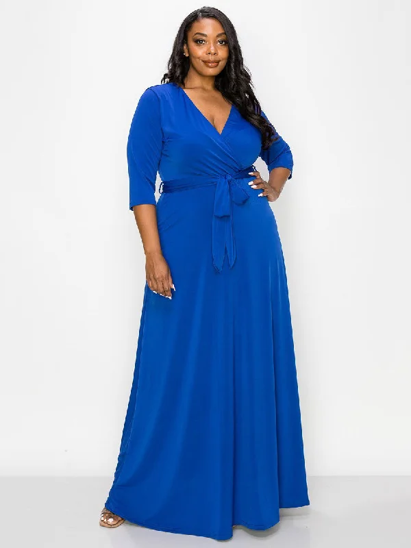 Signature Plus Size Maxi Dress in Royal Blue Cozy Maxi Dress with Slit