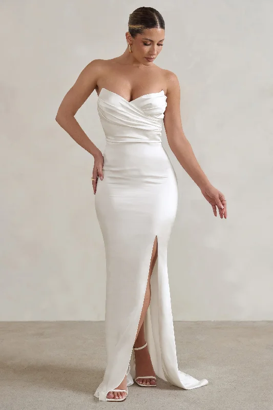 Coraline | White Strapless Maxi Dress With Split Elegant Maxi Dress with Belt