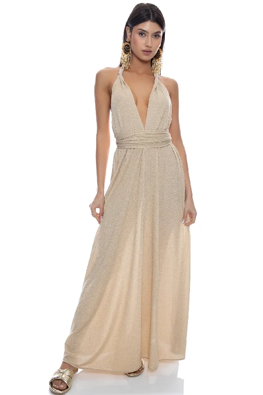 COSITA BUENA - Convertible Maxi Dress • Gold Rush Trendy Ruffled Maxi Dress