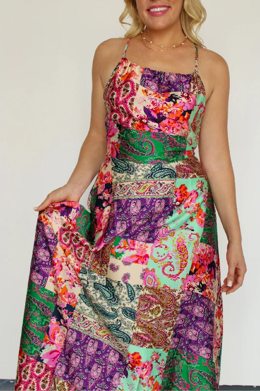 Delicate Heart Satin Maxi Dress Comfortable Bohemian Maxi Dress
