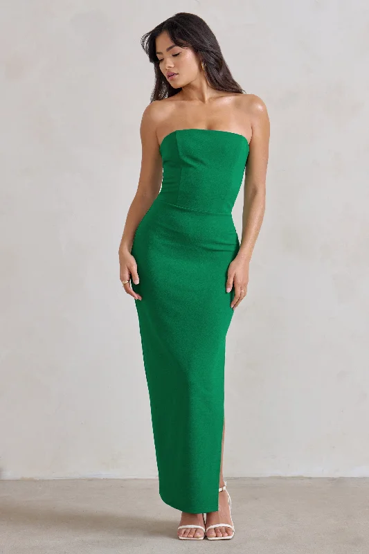Dina | Green Bandeau Maxi Dress With Split Trendy V-Neck Maxi Dress