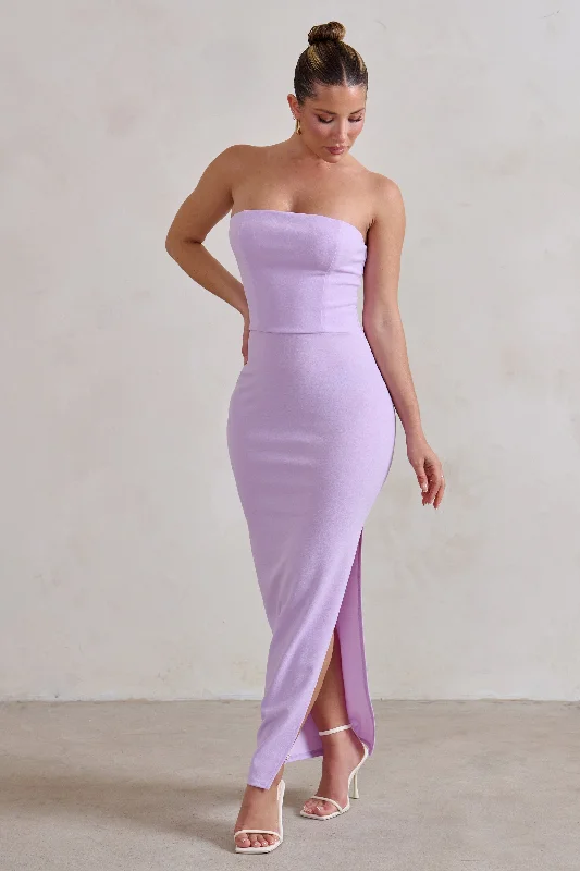 Dina | Lilac Bandeau Maxi Dress With Split Elegant Pleated Maxi Dress