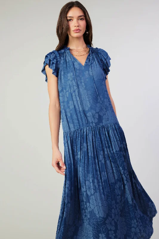 Floral Jacquard Maxi Dress Comfortable Long-Sleeve Maxi Dress