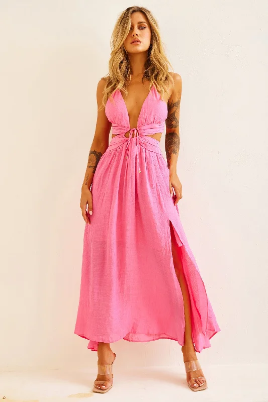 Dolly Maxi Dress - Pink Comfortable Long-Sleeve Maxi Dress