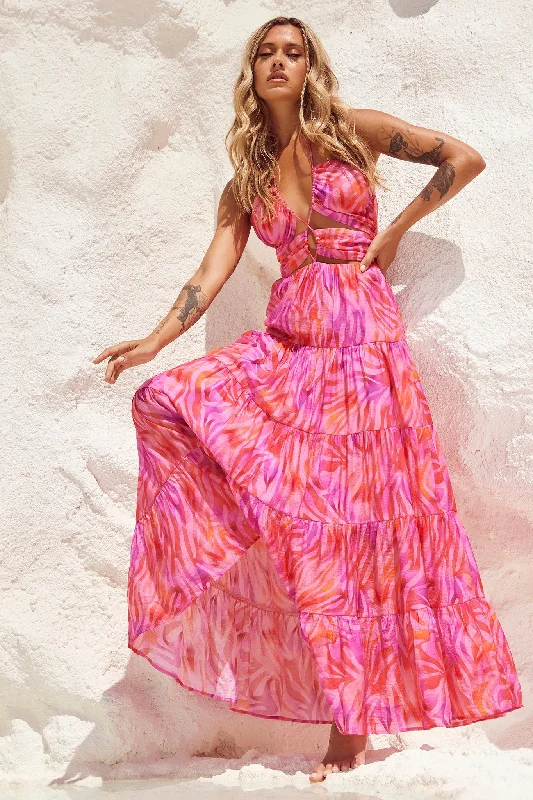 Dreamy Sun Maxi Dress - Pink Multi Cozy Spaghetti Strap Maxi Dress