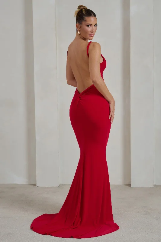 Endless Love | Red Backless Knot Detail Fishtail Maxi Dress Comfortable Ruffle Hem Maxi Dress Endless Love | Red Backless Knot Detail Fishtail Maxi Dress Comfortable Ruffle Hem Maxi Dress