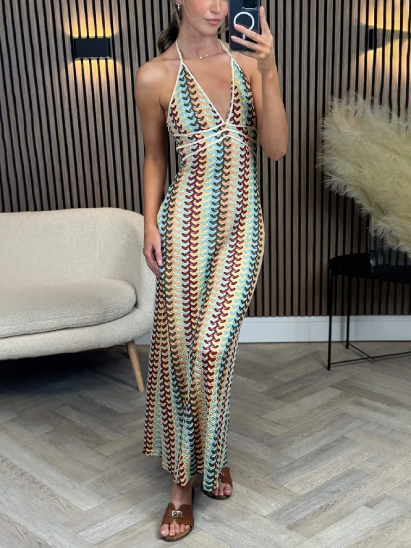 Exquisite V-Neck Crochet Charming Suspender Maxi Dress Fashionable High-Waist Maxi Dress Exquisite V-Neck Crochet Charming Suspender Maxi Dress Fashionable High-Waist Maxi Dress