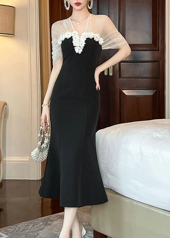 Fashion Black V Neck Tulle Patchwork Floral Maxi Dresses Summer Fashionable Chiffon Tiered Maxi Dress Fashion Black V Neck Tulle Patchwork Floral Maxi Dresses Summer Fashionable Chiffon Tiered Maxi Dress