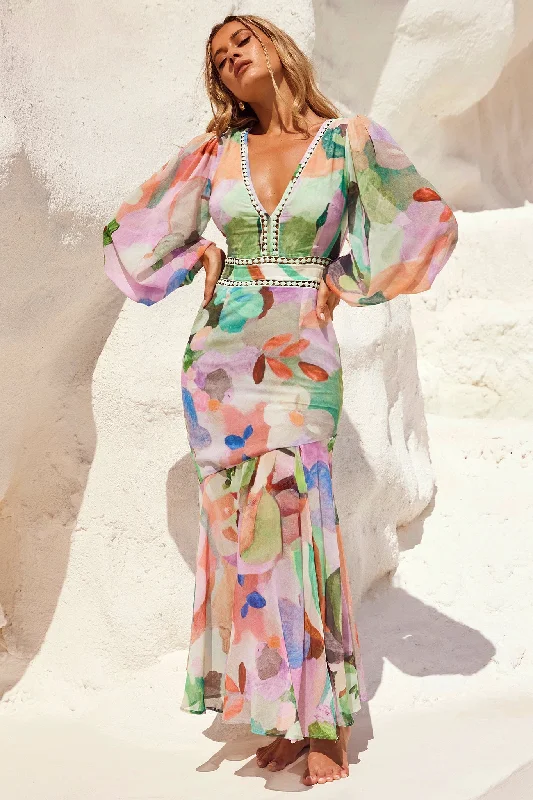 Fine Sweet Maxi Dress - Mint Multi Trendy Floral Print Maxi Dress