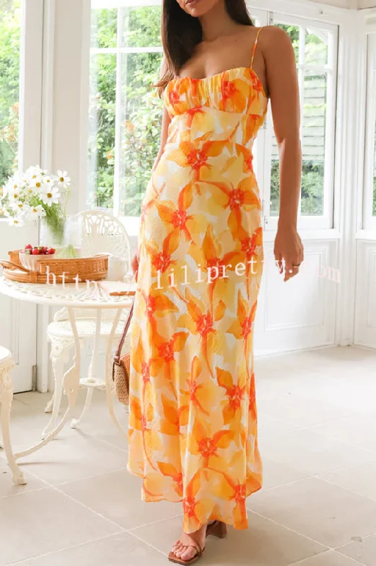 Debbie Floral Print Gathered Open Back Strappy Maxi Dress Elegant Maxi Dress with Drapes Debbie Floral Print Gathered Open Back Strappy Maxi Dress Elegant Maxi Dress with Drapes