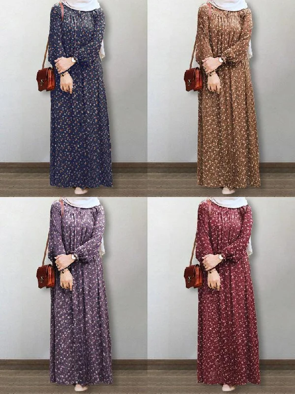 Floral Print Puff Sleeve Lace-up Turn-down-collar Casual Women Maxi Dress Stylish Boho Maxi Dress Floral Print Puff Sleeve Lace-up Turn-down-collar Casual Women Maxi Dress Stylish Boho Maxi Dress