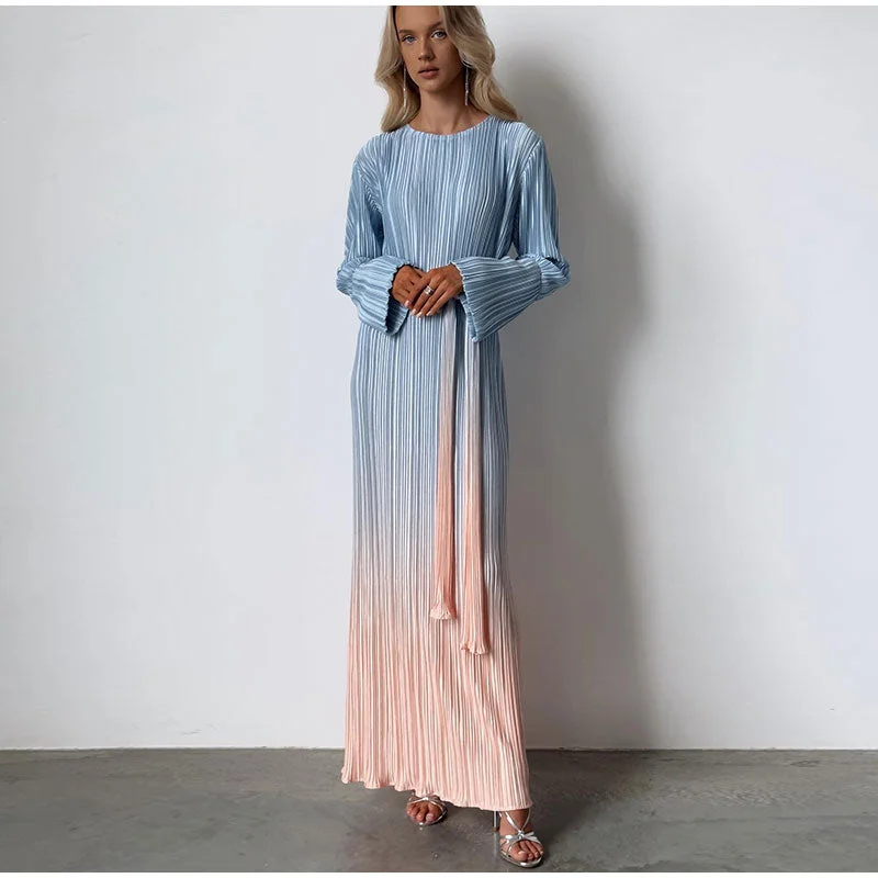 Zjkrl - Gradient Tie Dye Long Sleeve Maxi Dress For Women Fashion Oneck Straight Loose Pleated Vestidos Female Elegantstreetwear Robe Chic Sleeveless Maxi Dress Zjkrl - Gradient Tie Dye Long Sleeve Maxi Dress For Women Fashion Oneck Straight Loose Pleated Vestidos Female Elegantstreetwear Robe Chic Sleeveless Maxi Dress