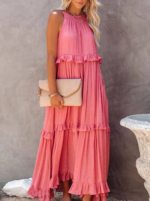 Irregular Cake Stylish Sleeveless Maxi Dress Elegant Maxi Dress with Slit