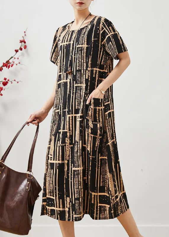 Italian Black Print Pockets Chiffon Maxi Dresses Summer Stylish Boho Maxi Dress