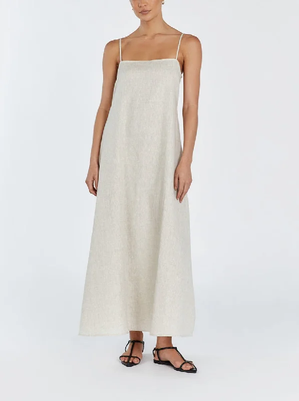 Jem Natural Stylish Linen Maxi Dress Elegant Maxi Dress with Ruffles