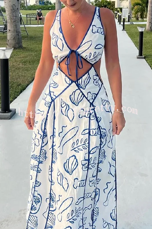 Lilipretty Love The Coastline Linen Blend Unique Print Cutout Tie-up Backless Maxi Dress Trendy Maxi Dress with Straps Lilipretty Love The Coastline Linen Blend Unique Print Cutout Tie-up Backless Maxi Dress Trendy Maxi Dress with Straps