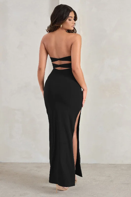 Manon | Black Sweetheart Bandeau Maxi Dress With Thigh Split Comfortable Fit-and-Flare Maxi Dress Manon | Black Sweetheart Bandeau Maxi Dress With Thigh Split Comfortable Fit-and-Flare Maxi Dress