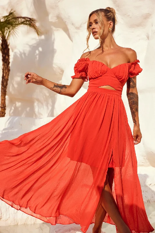 Perfect Storm Maxi Dress - Red Comfortable Fitted Maxi Dress