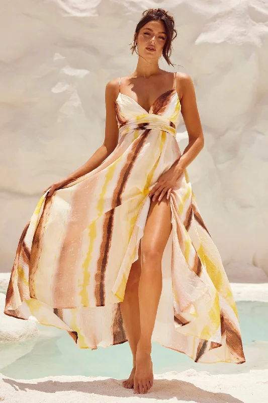 Plans For Summer Maxi Dress - Tan Multi Fashionable Printed Maxi Dress