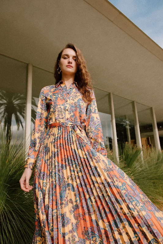 Paisley Pleated Maxi Dress Elegant Lace Maxi Dress