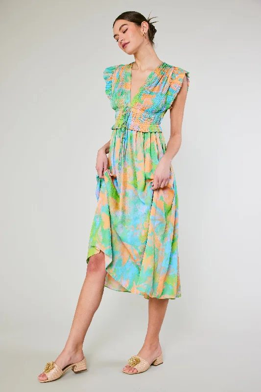 Mara Abstract Pleated Maxi Dress Elegant Maxi Dress with Lace