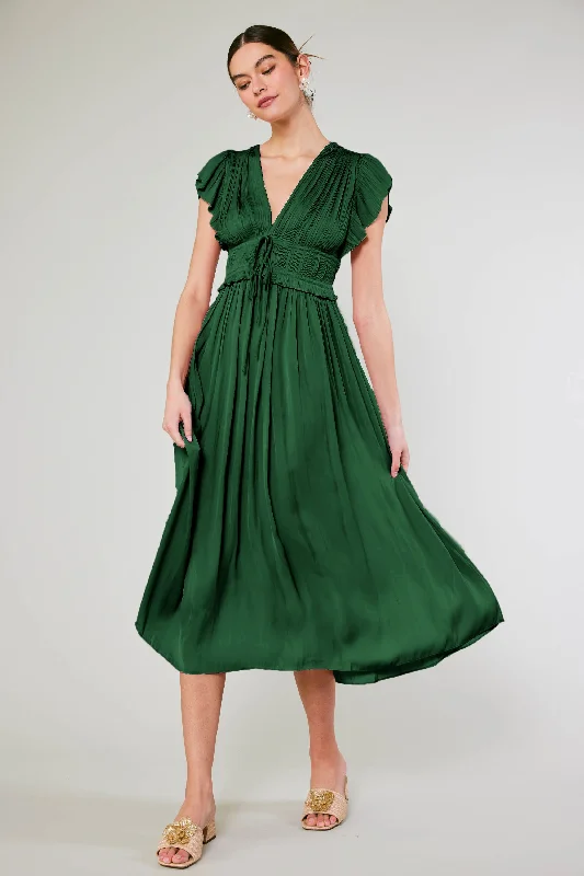 Mara Pleated Maxi Dress Cozy Ruffle Sleeve Maxi Dress