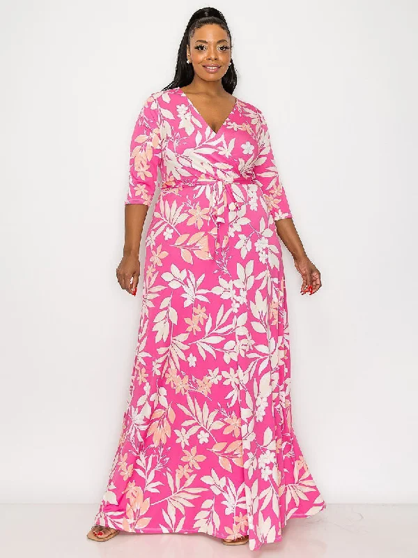 Signature Plus Size Maxi Dress in Pink Blossom Stylish A-Line Maxi Dress