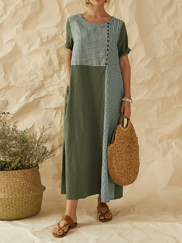 Print Patchwork O-neck Short Sleeve Casual Women Maxi Dress Cozy Cold-Shoulder Maxi Dress Print Patchwork O-neck Short Sleeve Casual Women Maxi Dress Cozy Cold-Shoulder Maxi Dress