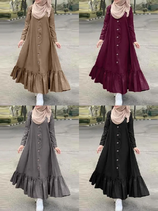 Pure Color Cotton Long Sleeve Ruffle Casual Loose Women Maxi Dress Cozy Ruffle Sleeve Maxi Dress Pure Color Cotton Long Sleeve Ruffle Casual Loose Women Maxi Dress Cozy Ruffle Sleeve Maxi Dress